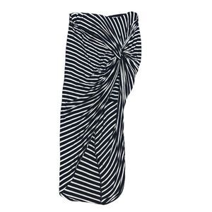 Entro Women's Medium Black Tan Stripe Jersey Knit Knotted Layered Midi Skirt‎